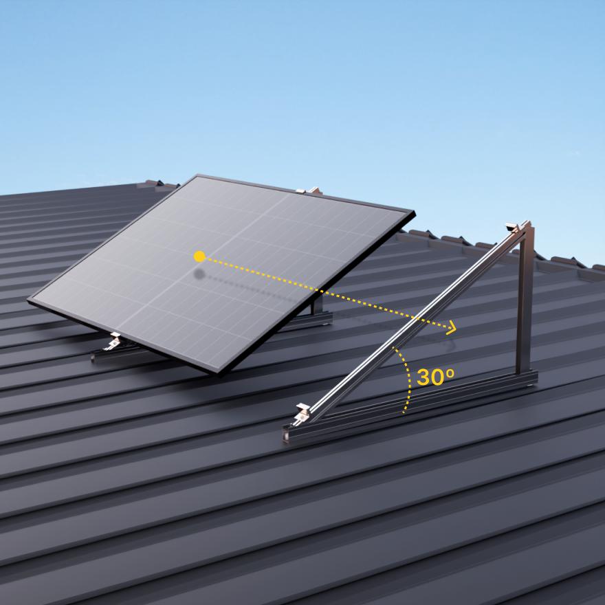 Solar panels mounted on a sandwich metal roof – Paneles solares instalados en un tejado sandwich metálico angle 30º
